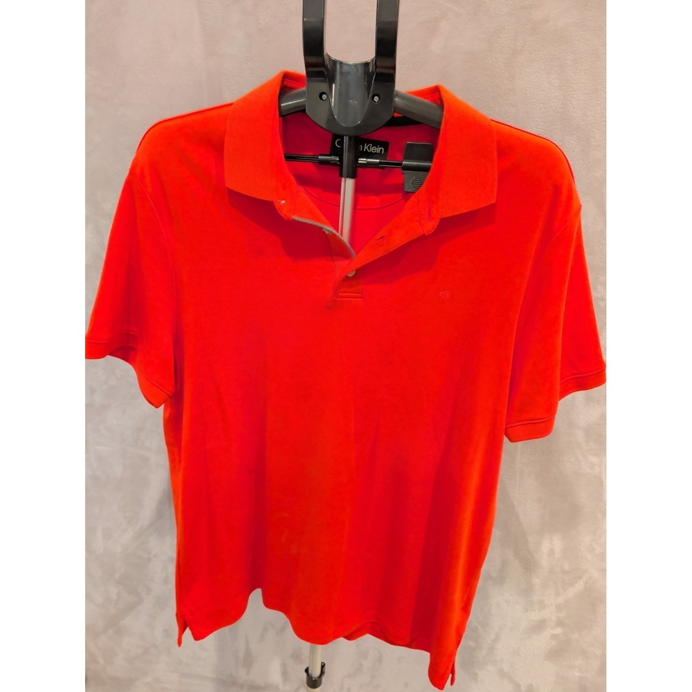 Calvin Klein Polo Shirt Mens L Red Short‎ Sleeve Cotton Classic Logo Casual
